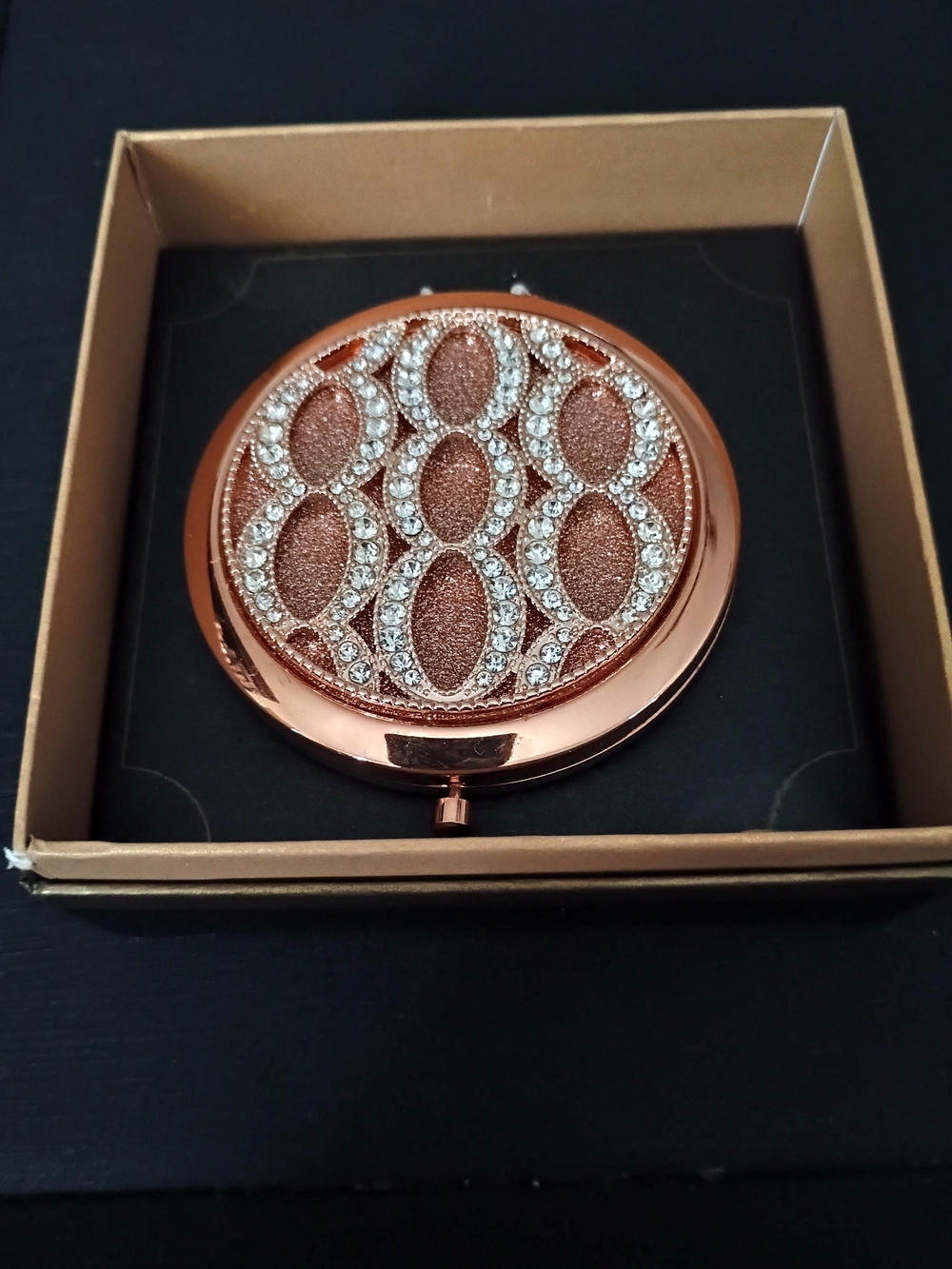 Monet Rose Gold Rhinestone Double Mirror Compact